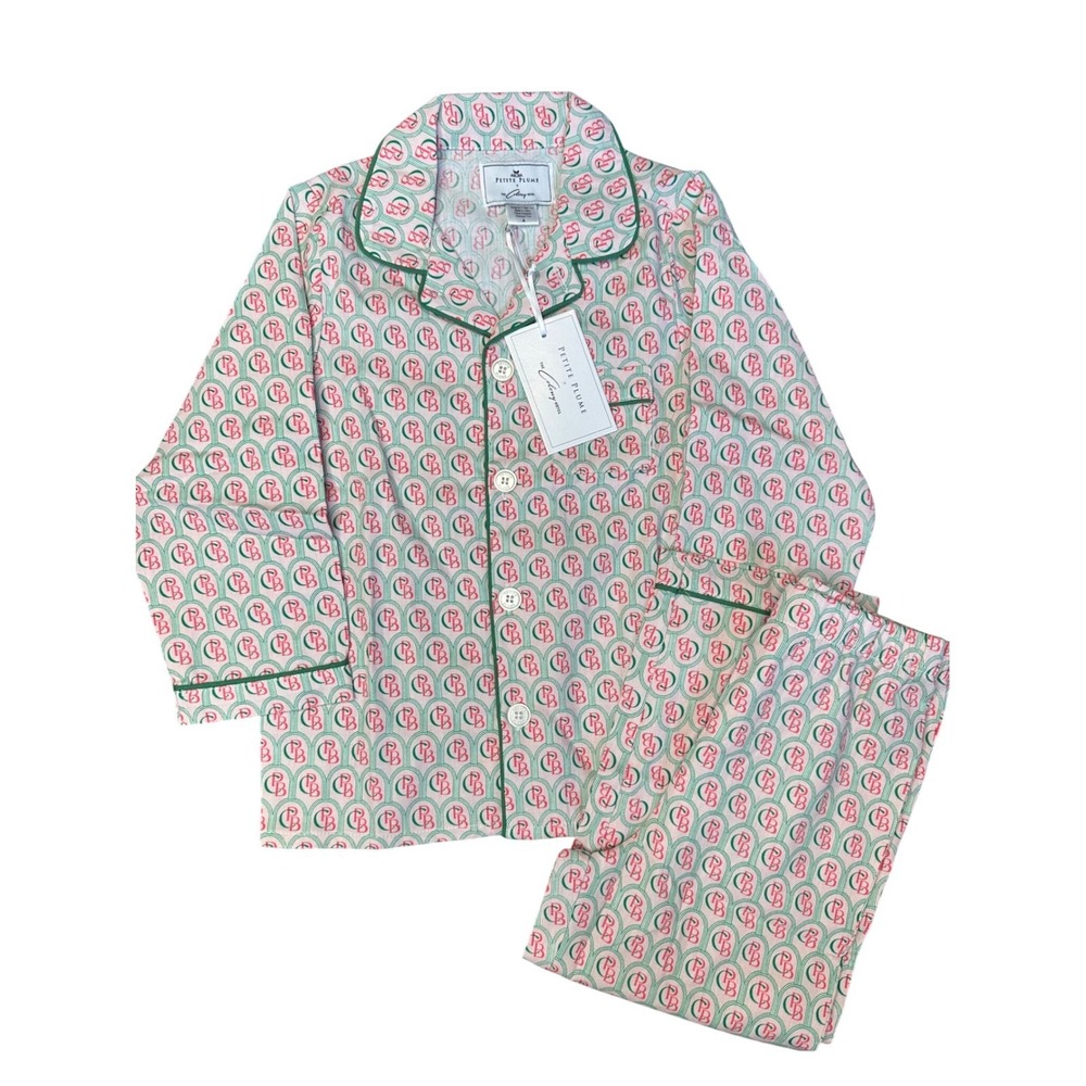New Petite Plume Girls 4 Colony Hotel Palm Beach Pajama Set Pink Green Exclusive